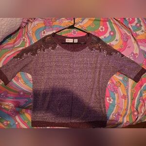 Miss Me Purple and Gray Blouse with Sequin Detail